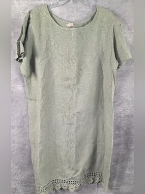 Women's Saiph Lab Olive Green Ruffled/Lace Edge Linen Shift Dress - Size 3XL